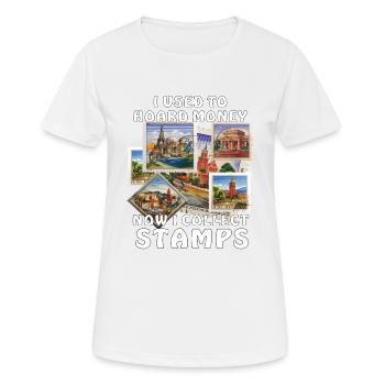 NOW I COLLECT STAMPS - Women's Breathable T-Shirt - white - Front - AI Model Female 172 dark (172cm)