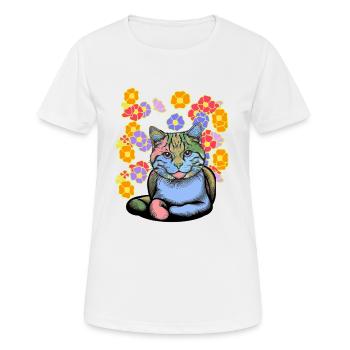 Chat Chats Chat domestique Fleurs Enfants Enfant - T-shirt respirant Femme - blanc - Devant - AI Model Female 172 dark (172cm)