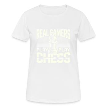 Echte Gamer spielen Schach - Frauen T-Shirt atmungsaktiv - Weiß - Vorne - AI Model Female 172 dark (172cm)