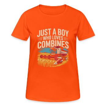 Just a boy who loves combines - Women's Breathable T-Shirt - neon orange - Front - AI Model Female 172 dark (172cm)