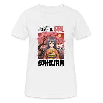Just a Girl Who Loves Sakura - Frauen T-Shirt atmungsaktiv - Weiß - Vorne - AI Model Female 172 dark (172cm)