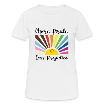 Plus de fierté, moins de préjugés – l’arc-en-ciel - T-shirt respirant Femme - blanc - Devant - AI Model Female 172 dark (172cm)
