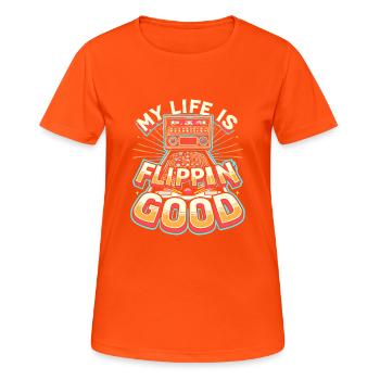 Mein Leben ist flippig gut - Frauen T-Shirt atmungsaktiv - Neonorange - Vorne - AI Model Female 172 dark (172cm)