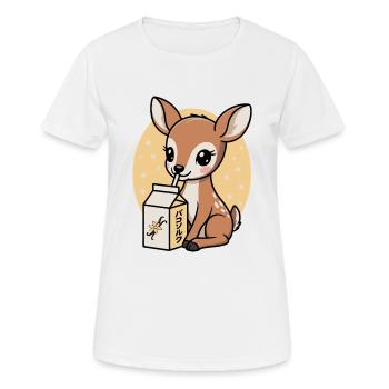 Cerf Kawaii Buvant Lait De Vanille Dessin Animé Animal - T-shirt respirant Femme - blanc - Devant - AI Model Female 172 dark (172cm)