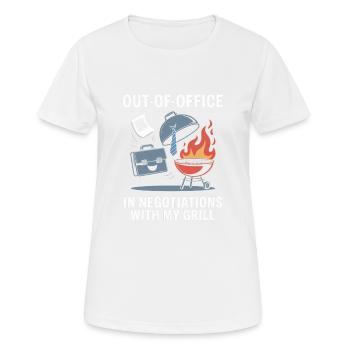 Out of Office In Negotiations with My Grill Labor - Women's Breathable T-Shirt - white - Front - AI Model Female 172 dark (172cm)