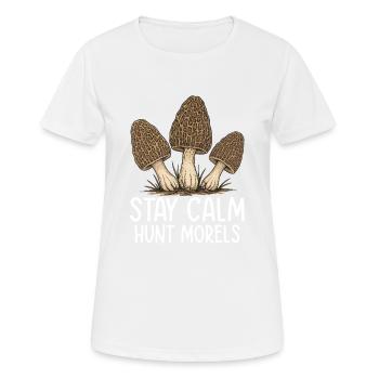 Restez calme Chasse aux morilles champignons Morilles - T-shirt respirant Femme - blanc - Devant - AI Model Female 172 dark (172cm)