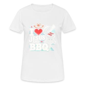 Ich liebe Jesus und BBQ - Frauen T-Shirt atmungsaktiv - Weiß - Vorne - AI Model Female 172 dark (172cm)