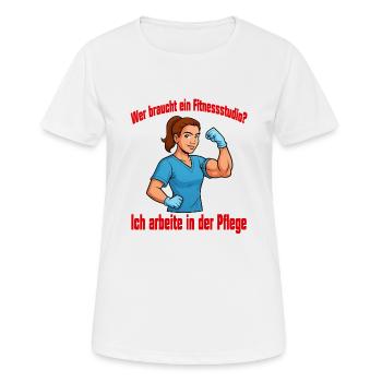 Wer braucht ein Fitnessstudio - Frau - Frauen T-Shirt atmungsaktiv - Weiß - Vorne - AI Model Female 172 dark (172cm)