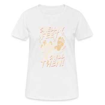 Riechen Sie an meinen Füßen Riechen Sie an ihnen - Frauen T-Shirt atmungsaktiv - Weiß - Vorne - AI Model Female 172 dark (172cm)