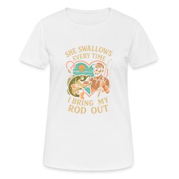 Sie schluckt jedes Mal, wenn ich meine Rute - Frauen T-Shirt atmungsaktiv - Weiß - Vorne - AI Model Female 172 dark (172cm)