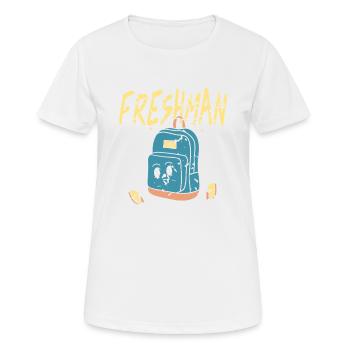 Freshman Cartoon Backpack Character Fun - Frauen T-Shirt atmungsaktiv - Weiß - Vorne - AI Model Female 172 dark (172cm)