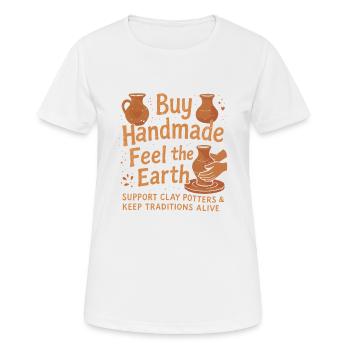 Handmade Feel the Earth kaufen - Frauen T-Shirt atmungsaktiv - Weiß - Vorne - AI Model Female 172 dark (172cm)