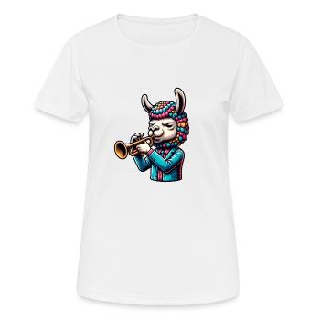 Trumpet llama with colorful hat - Women's Breathable T-Shirt - white - Front - AI Model Female 172 dark (172cm)