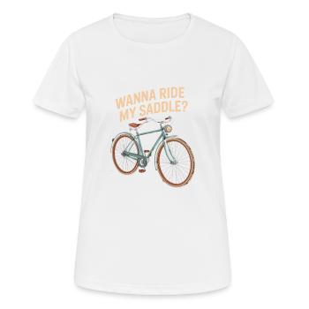 Möchtest Du Auf Meinen Sattel? - Frauen T-Shirt atmungsaktiv - Weiß - Vorne - AI Model Female 172 dark (172cm)