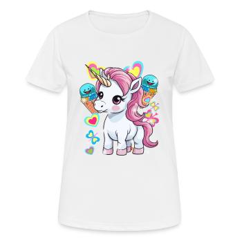 Einhorn Kinder Mädchen Jungen Eis Eiskrem - Frauen T-Shirt atmungsaktiv - Weiß - Vorne - AI Model Female 172 dark (172cm)