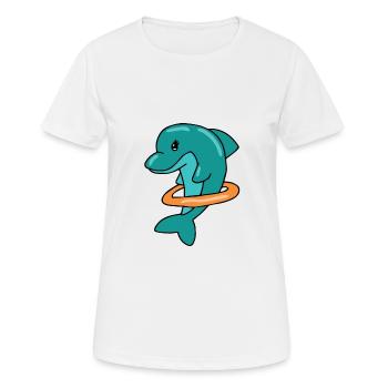 Delphin mit Schwimmring Geschenk Meer Wasser Fisch - Frauen T-Shirt atmungsaktiv - Weiß - Vorne - AI Model Female 172 dark (172cm)