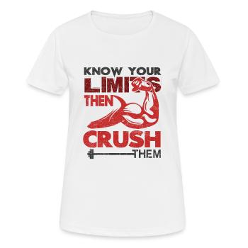 Know your Limits Muskelaufbau Motivation - Frauen T-Shirt atmungsaktiv - Weiß - Vorne - AI Model Female 172 dark (172cm)