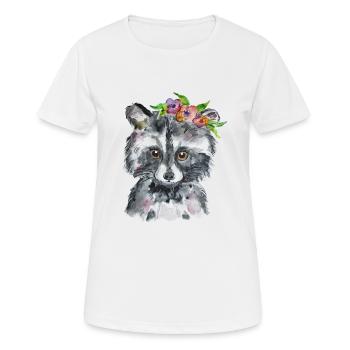 Waschbär Aquarell Design Blumenkranz - Frauen T-Shirt atmungsaktiv - Weiß - Vorne - AI Model Female 172 dark (172cm)