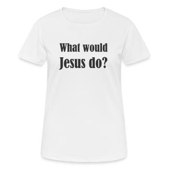 Was würde Jesus tun? - Frauen T-Shirt atmungsaktiv - Weiß - Vorne - AI Model Female 172 dark (172cm)
