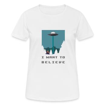 Je veux croire - le vaisseau spatial Pixelart Alien - T-shirt respirant Femme - blanc - Devant - AI Model Female 172 dark (172cm)