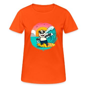 Panda, équitation, planche surf, vagues saisissantes - T-shirt respirant Femme - orange néon - Devant - AI Model Female 172 dark (172cm)