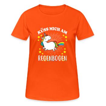 Kuss mich am regenbogen cadeau - T-shirt respirant Femme - orange néon - Devant - AI Model Female 172 dark (172cm)
