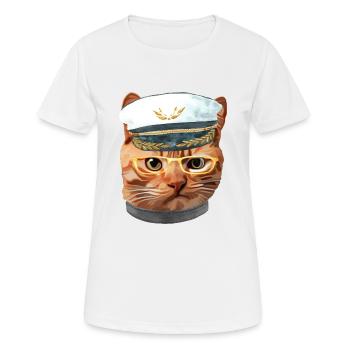 Cat Kitty Kitten In Clothes Yellow Glasses Captain - Women's Breathable T-Shirt - white - Front - AI Model Female 172 dark (172cm)