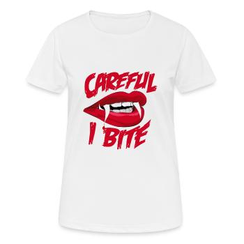 Attention à mordant ! Vampire Dents dents - T-shirt respirant Femme - blanc - Devant - AI Model Female 172 dark (172cm)