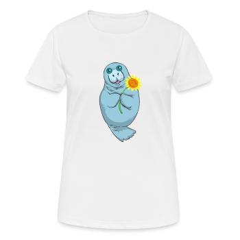 Manatee Holding Sunflower Cute Sea Cow - Women's Breathable T-Shirt - white - Front - AI Model Female 172 dark (172cm)