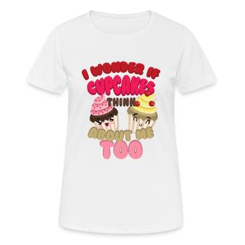 Je me demandais si CUPCAKES pense aussi à moi - T-shirt respirant Femme - blanc - Devant - AI Model Female 172 dark (172cm)