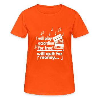 I willplay accordion for free - T-shirt respirant Femme - orange néon - Devant - AI Model Female 172 dark (172cm)
