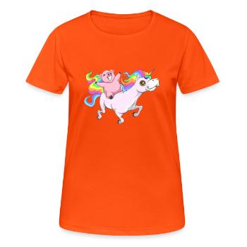 Cochon mignon à cheval sur la licorne - T-shirt respirant Femme - orange néon - Devant - AI Model Female 172 dark (172cm)