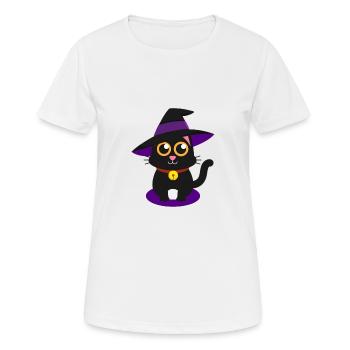 Süße Katze Mieze Miau Hexenhut Hexe Zaubern - Frauen T-Shirt atmungsaktiv - Weiß - Vorne - AI Model Female 172 dark (172cm)