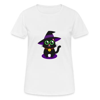 Süße Katze Mieze Miau Hexenhut Hexe Zaubern - Frauen T-Shirt atmungsaktiv - Weiß - Vorne - AI Model Female 172 dark (172cm)