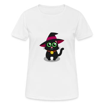 Süße Katze Mieze Miau Hexenhut Hexe Zaubern - Frauen T-Shirt atmungsaktiv - Weiß - Vorne - AI Model Female 172 dark (172cm)