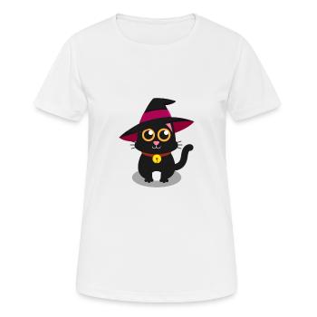 Süße Katze Mieze Miau Hexenhut Hexe Zaubern - Frauen T-Shirt atmungsaktiv - Weiß - Vorne - AI Model Female 172 dark (172cm)