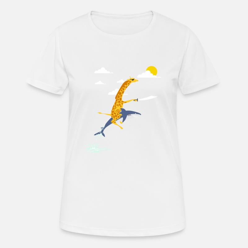 Pirate giraffe rides on shark - Women's Breathable T-Shirt - white