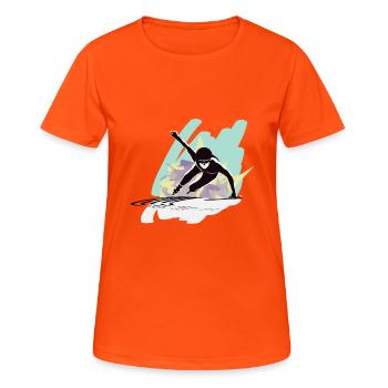 Ice Skating Sport Shorttrack Speed Race T-Shirt - Women's Breathable T-Shirt - neon orange - Front - AI Model Female 172 dark (172cm)