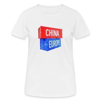 Europe and China Containers - Euro, EU, World - Women's Breathable T-Shirt - white - Front - AI Model Female 172 dark (172cm)