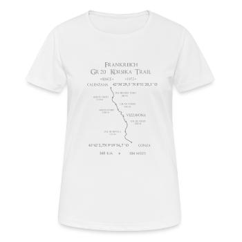 GR 20 Korsika Trail Frankreich - Frauen T-Shirt atmungsaktiv - Weiß - Vorne - AI Model Female 172 dark (172cm)