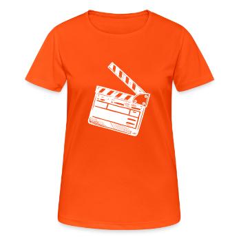 Filmklappe - Frauen T-Shirt atmungsaktiv - Neonorange - Vorne - AI Model Female 172 dark (172cm)