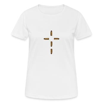 BULLET CROSS MUNITION KREUZ CHRISTENTUM MILITÄR - Frauen T-Shirt atmungsaktiv - Weiß - Vorne - AI Model Female 172 dark (172cm)