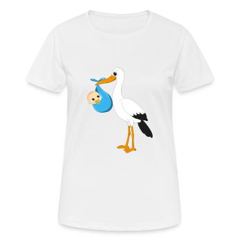 Cigogne debout avec bébé et sucer garçon - T-shirt respirant Femme - blanc - Devant - AI Model Female 172 dark (172cm)