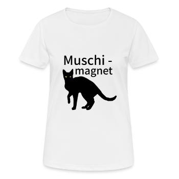 Muschimagnet Schwarze Katze lustiges Katzen TShirt - Frauen T-Shirt atmungsaktiv - Weiß - Vorne - AI Model Female 172 dark (172cm)