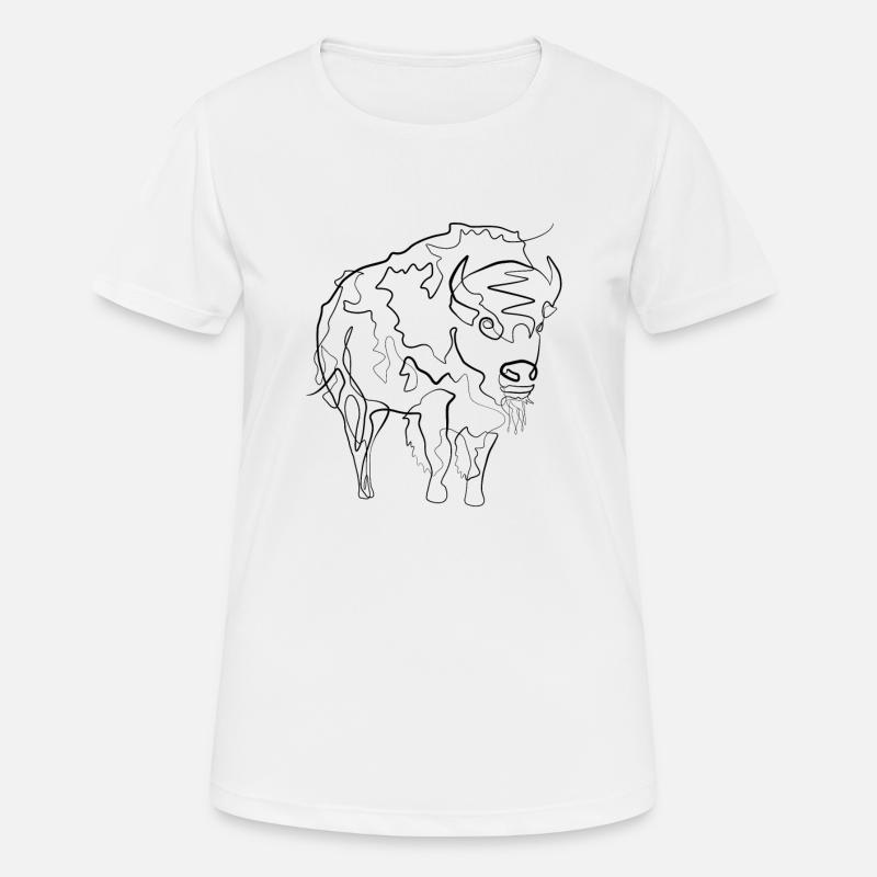 Bison Bison - one line drawing - T-shirt respirant Femme - blanc