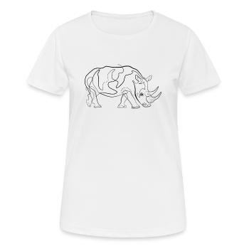 Rhinocéros - one line drawing - T-shirt respirant Femme - blanc - Devant - AI Model Female 172 dark (172cm)
