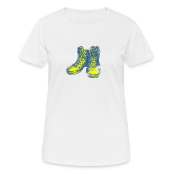 Wanderschuhe Pilger Wandern - Frauen T-Shirt atmungsaktiv - Weiß - Vorne - AI Model Female 172 dark (172cm)