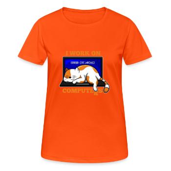 Katze und Computer, die Programmierergeschenk zerhacken - Frauen T-Shirt atmungsaktiv - Neonorange - Vorne - AI Model Female 172 dark (172cm)