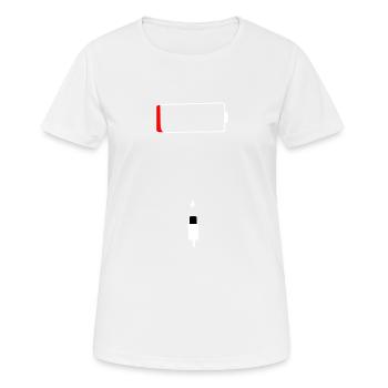 Akku leer - Akku laden - Akku aufladen - Frauen T-Shirt atmungsaktiv - Weiß - Vorne - AI Model Female 172 dark (172cm)