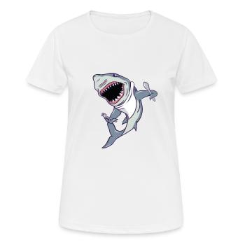 grand requin blanc avec couteau, fourchette et tablier - T-shirt respirant Femme - blanc - Devant - AI Model Female 172 dark (172cm)